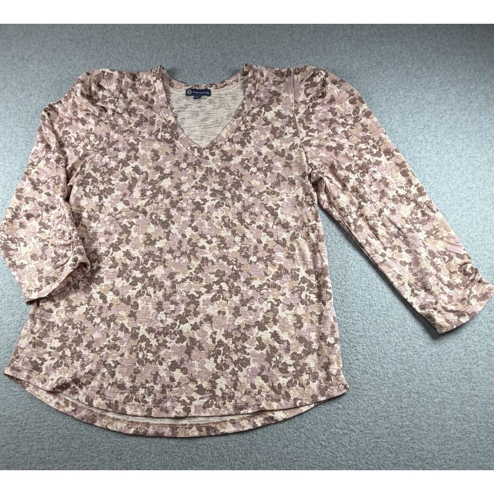 Democracy Womens Large L Top Pink Floral Print V-Neck Cottage Core Boho Casual
